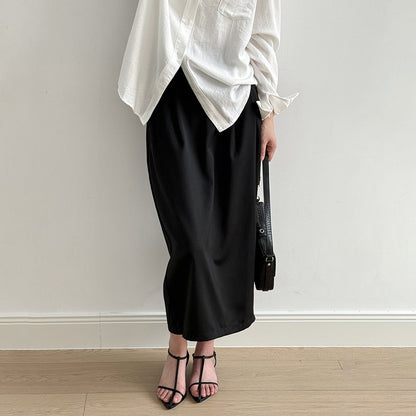 【ボトムス】ハイウエスト スリット入りスカート レディース 立体ギャザー 着回し細見えミモレ丈【JZシリーズ】