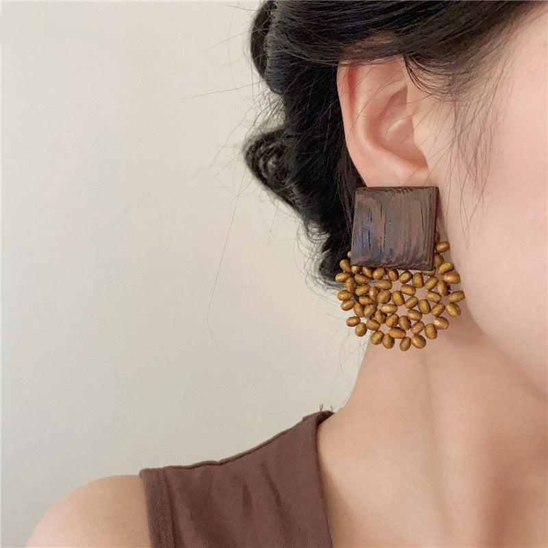 【🎁 B2G1｜先行スタート！】【グッズ】バカンス風 旅行 ビーズ＆ウッド レトロファッショナブル デザインイヤアクセ ピアス/イヤリング