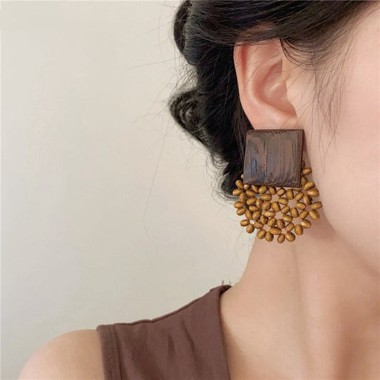 【🎁 B2G1｜先行スタート！】【グッズ】バカンス風 旅行 ビーズ＆ウッド レトロファッショナブル デザインイヤアクセ ピアス/イヤリング