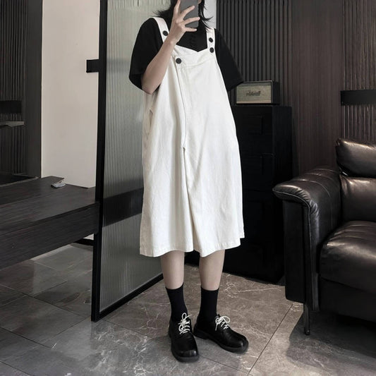 【ボトムス】夏 無地 ワイドシルエット サロペット ハーフ丈 パンツ 【AHシリーズ】