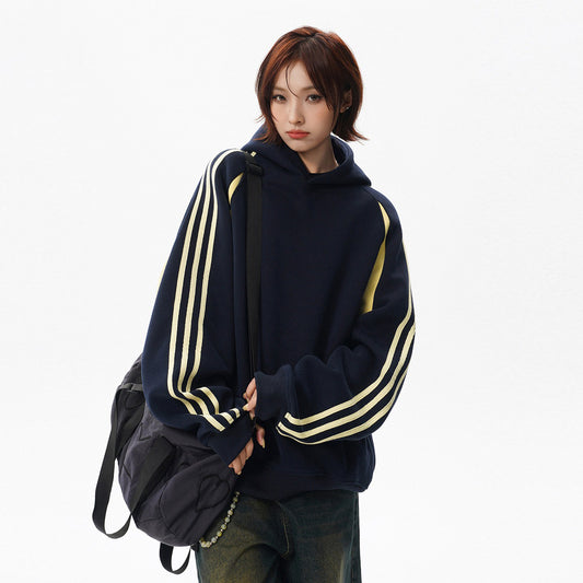 【トップス】男女兼用 ハイストリート ストライプ 配色 フード付き スウェット レディース クリーンフィット 2026春新作 スポーツ パーカー【FCシリーズ】