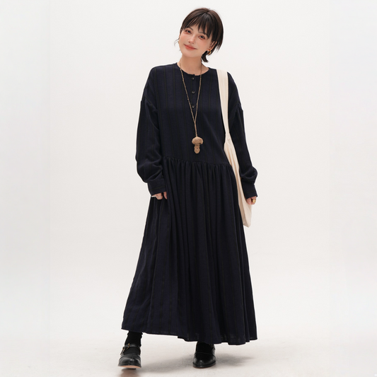 【ワンピース】春 秋 ストライプ 細見え ロング 長袖 ワンピース 【JZシリーズ】