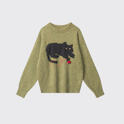 【トップス】立体ねこデザイン クルーネックニット 男女兼用 秋冬 ゆったり着用 プルオーバー【FCシリーズ】