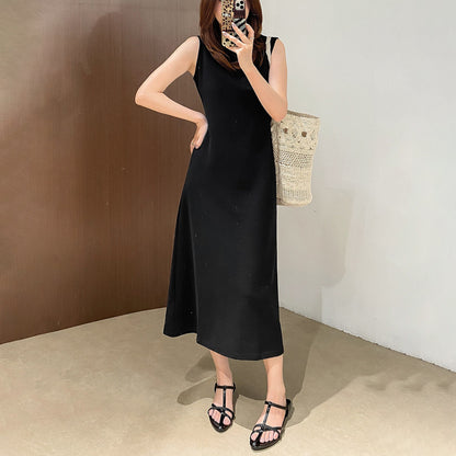 【ワンピース】ノースリーブワンピース レディース ブラック  クルーネック タイトシルエット シンプル ロング丈 夏新作【JZシリーズ】