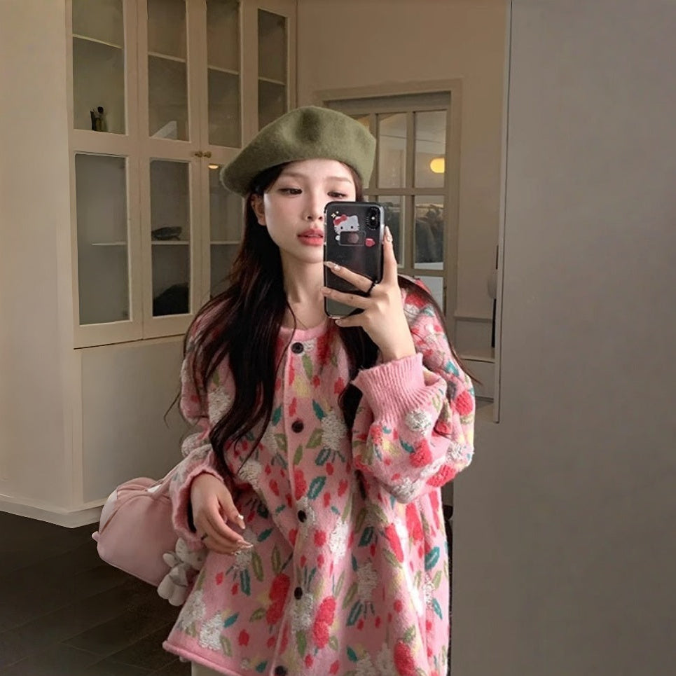 【アウター】高級感 スウィート プラスサイズ 花柄 合わせやすい カーディガン【SHシリーズ】