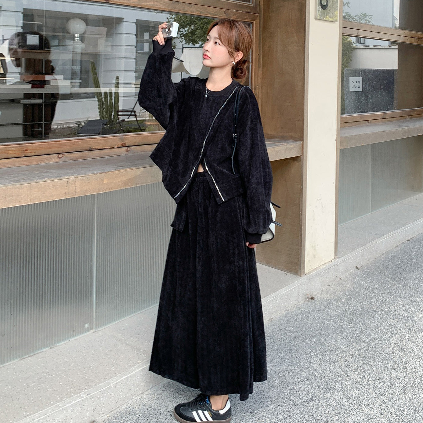 【セットアップ】秋新作 コーデュロイ 長袖トップス＋スカート 上下セット レディース レトロ 細見え【JZシリーズ】