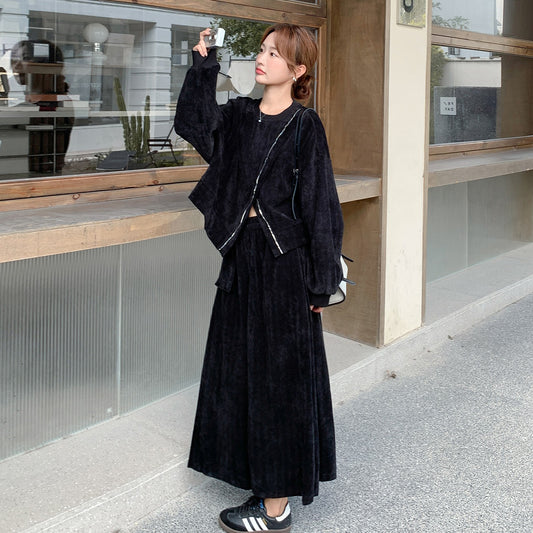 【セットアップ】秋新作 コーデュロイ 長袖トップス＋スカート 上下セット レディース レトロ 細見え【JZシリーズ】