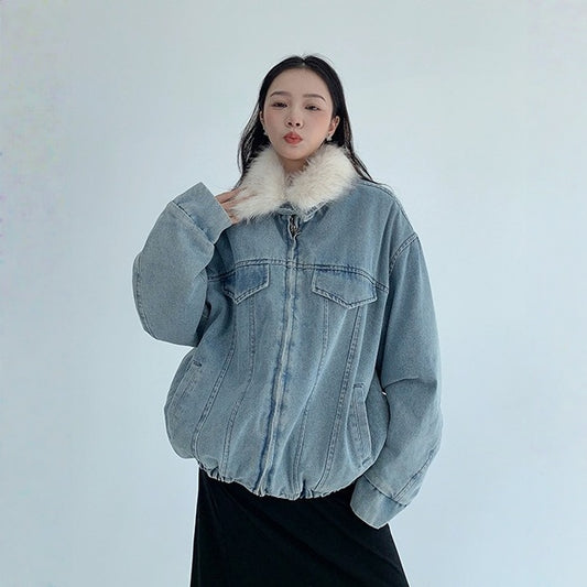 【アウター】春 秋 冬 ウォッシュド ヴィンテージ風 厚手 ファー襟 中綿 ジャケット 【FCシリーズ】