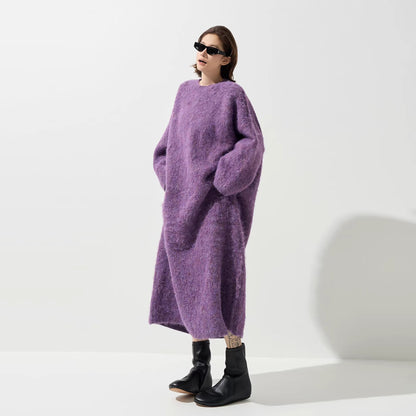 1/30~2/1⭐️期間限定60%OFF ！【ワンピース】ウール クルーネック ニット長袖ワンピース レディース 秋 韓国風 上品 ゆったり ルーズ ロング丈【JZシリーズ】