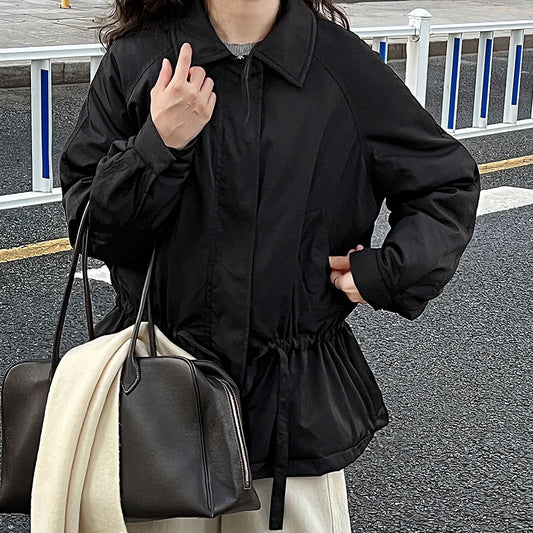 【アウター】レトロオールドマネー風 ドローストリング 中綿トレンチコート レディース 秋冬新作 綿入れコート【JZシリーズ】