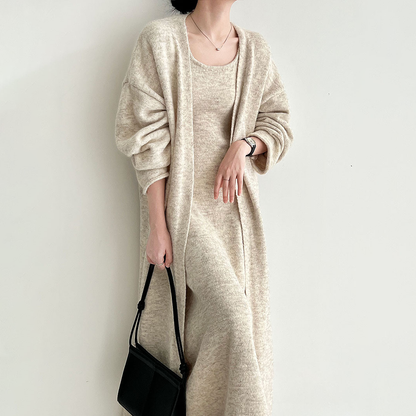 【セットアップ】ふんわりウールワンピース＋ニットカーディガン レディース 秋冬新作 厚手ロング丈セットアップ【JZシリーズ】