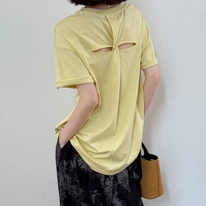 【トップス】夏新作 バックねじりデザイン カジュアル ラウンドネック 半袖Tシャツ【JZシリーズ】