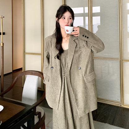 2点セット！【セットアップ】おしゃれ高級感 スーツジャケット ＋ワンピース レディース 秋 2025新作 気質＆トレンド ロングワンピース【JZシリーズ】