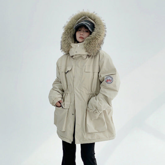 【アウター】💖ユニセックスで着用可！アメリカンヴィンテージ風ワークジャケット ミドル丈 ファー付き 冬新作 綿入れコート【FCシリーズ】