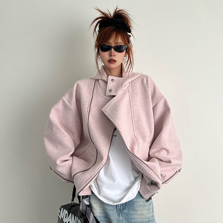 【アウター】アメリカンヴィンテージ ユニーク カジュアル ゆったり フード付き ジップアップスウェット レディースジャケット【FCシリーズ】【15～20日内発送】