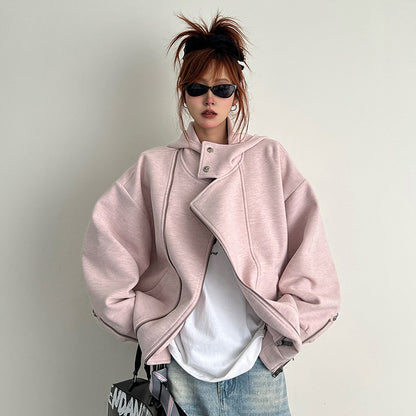 【アウター】アメリカンヴィンテージ ユニーク カジュアル ゆったり フード付き ジップアップスウェット レディースジャケット【FCシリーズ】【15～20日内発送】