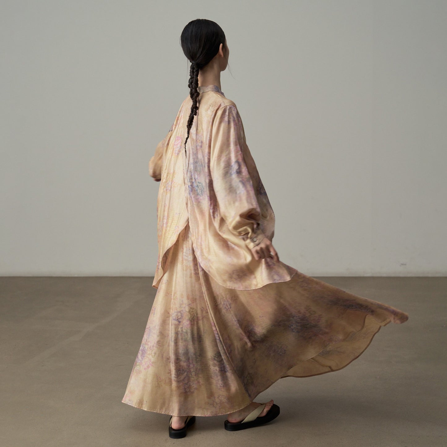 【単品注文】【セットアップ】新中華風 レトロ 薄手 UVカット プリント ゆったり 体型カバー 長袖シャツ＋フレアスカート【SHシリーズ】