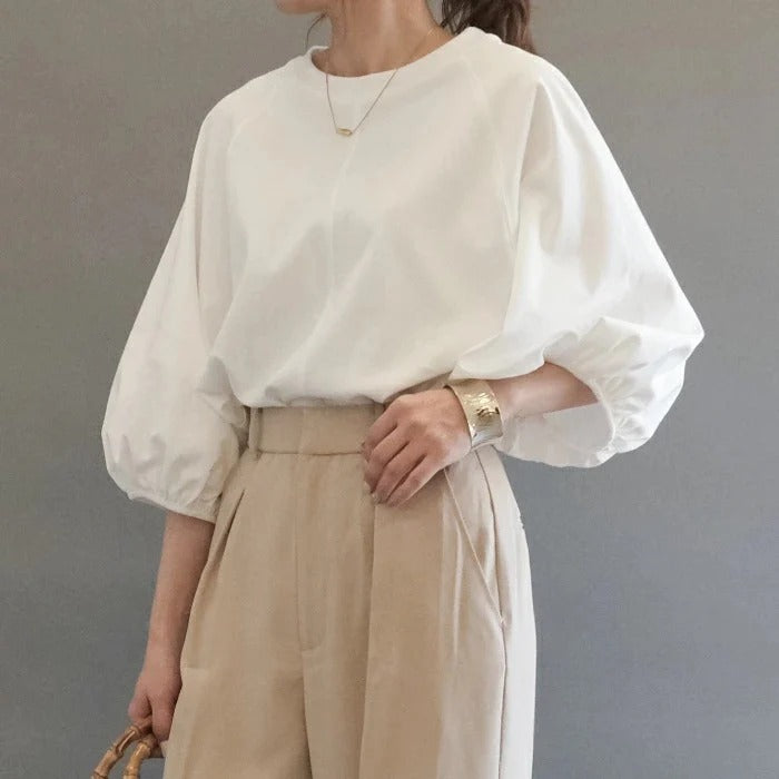 【トップス】夏 ラウンドネック パフスリーブ タンクトップ Ｔシャツ