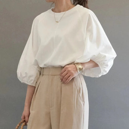 【トップス】夏 ラウンドネック パフスリーブ タンクトップ Ｔシャツ