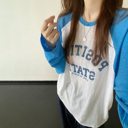 【トップス】古着風ロゴロンT レディース 配色デザイン ラグランスリーブ オーバーサイズ リラックスコーデ Ｔシャツ【FCシリーズ】