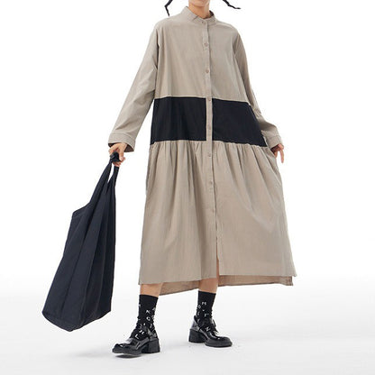 【ワンピース】春新作 ファッション ゆったり 長袖 ワンピース オリジナルデザイン 大きいサイズ レディース 配色切替 カーディガン風 ワンピース 【JZシリーズ】