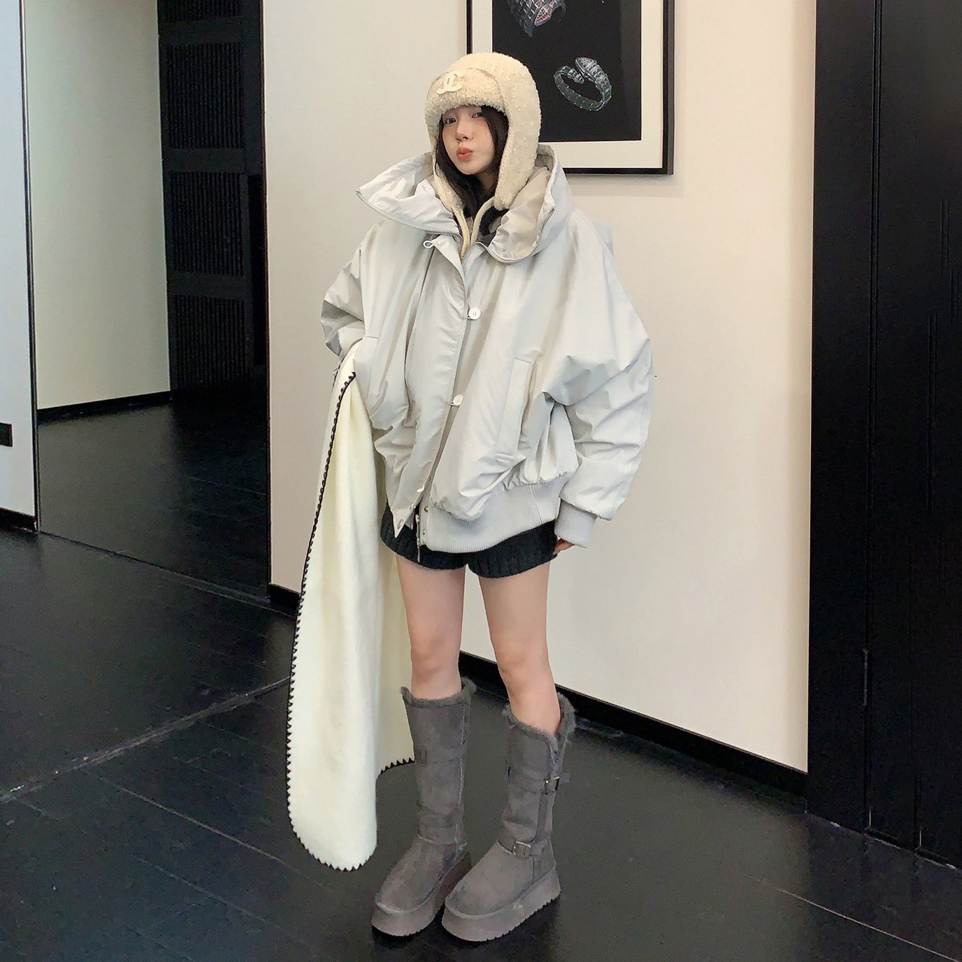 【アウター】✨オーバーサイズ・大きめネックデザイン 防寒 あったか 綿入れコート【FCシリーズ】【12~15日発送】