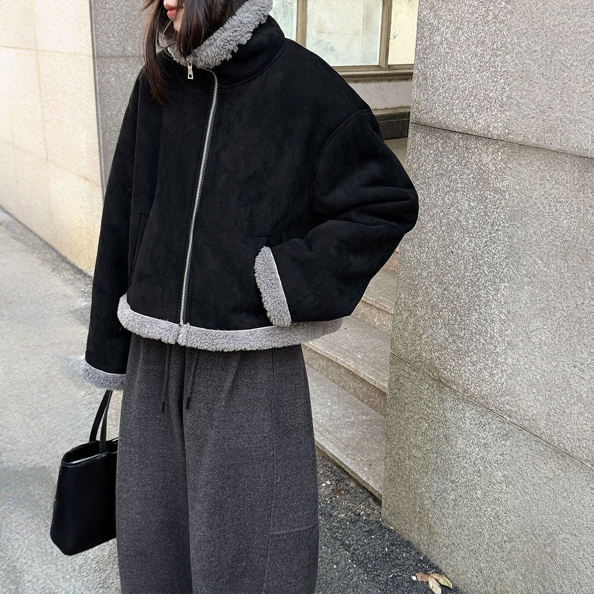 【アウター】防寒 切り替え ボア 春 秋 冬 ショート丈 ジャケット 【JZシリーズ】