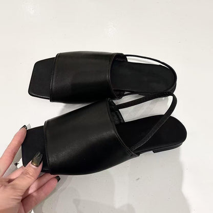 【シューズ】個性デザイン スクエアトゥ フラット バックストラップ サンダル レディース オープントゥ コンフォートスリッパ