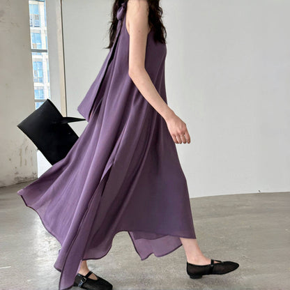 [洋裝] 夏季新品：法式時尚天絲飄帶無袖洋裝 |奢華度假風單品【SN系列】 