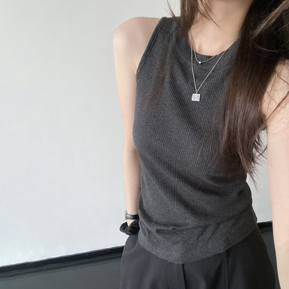 【トップス】レディース リブタンクトップ ノースリーブ 丸首 細見え 無地 コットン スリムフィット インナー トップス 夏【FCシリーズ】