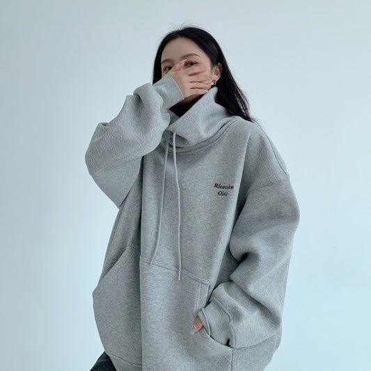 【トップス】ゆるっと刺繍入りハイネック プルオーバー レディース 裏起毛 冬新作 パーカー【FCシリーズ】