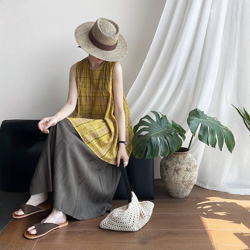 【トップス】夏 バイカラー チェック柄 ベビードールトップス ブラウス 【JZシリーズ】