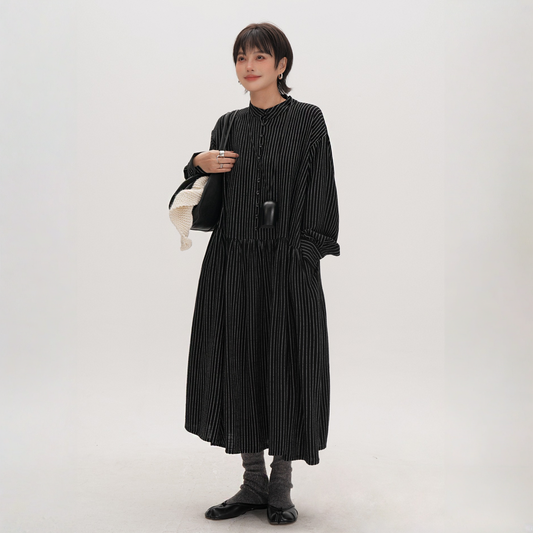 【ワンピース】春 秋 冬 ヴィンテージストライプ 長袖 ワンピース 【JZシリーズ】