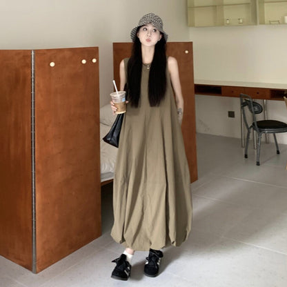 【ワンピース】ノースリーブ ワンピース レディース 2026夏 ハイウエスト ロング丈 ゆったり 着痩せ 大きいサイズ フェミニン【JZシリーズ】