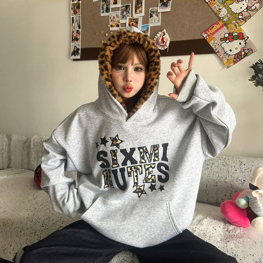 【トップス】ストリート レオパード スター ゆったり 裏起毛 パーカー【FCシリーズ】