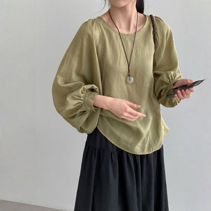 期間限定⭐️60%OFF【トップス】クールな雰囲気 テンセル ほんのり透け感 ラミー バルーンスリーブ シャツ 【JZシリーズ】