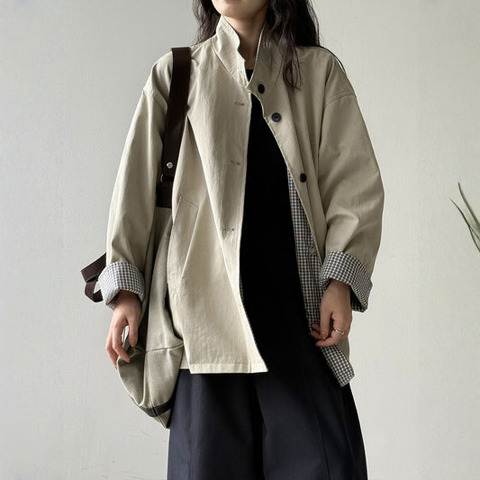 【アウター】春 秋 両面 ブリティッシュ風 切り替え コート 【JZシリーズ】