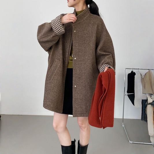 【アウター】春 秋 冬 ミディアムロング 上品 チェック配色 ディアムロング コート 【JZシリーズ】