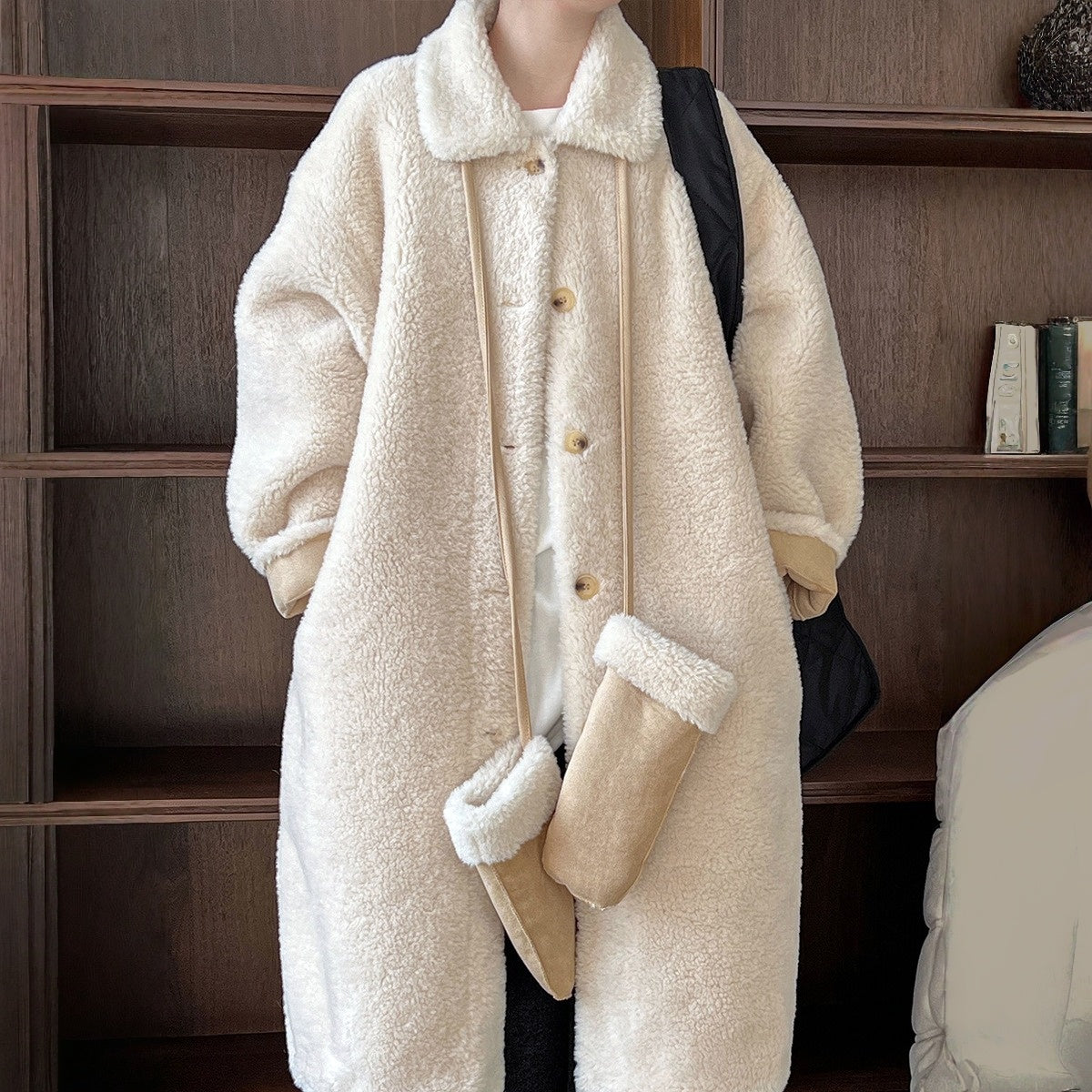 【アウター】春 秋 冬 ボア 手袋付き ムートン風 テーラードカラー コート 【JZシリーズ】