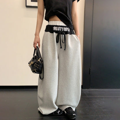 【ボトムス】リラックス感 配色デザイン ストレート ワイド スウェットパンツ 着回し力 カジュアル【FCシリーズ】