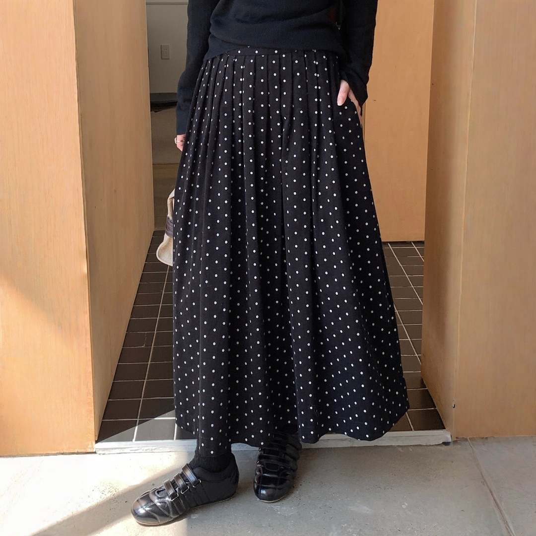 【ボトムス】ドット柄 雑誌風コーデ 春 秋 冬 ミディアムロング スカート 【SHシリーズ】