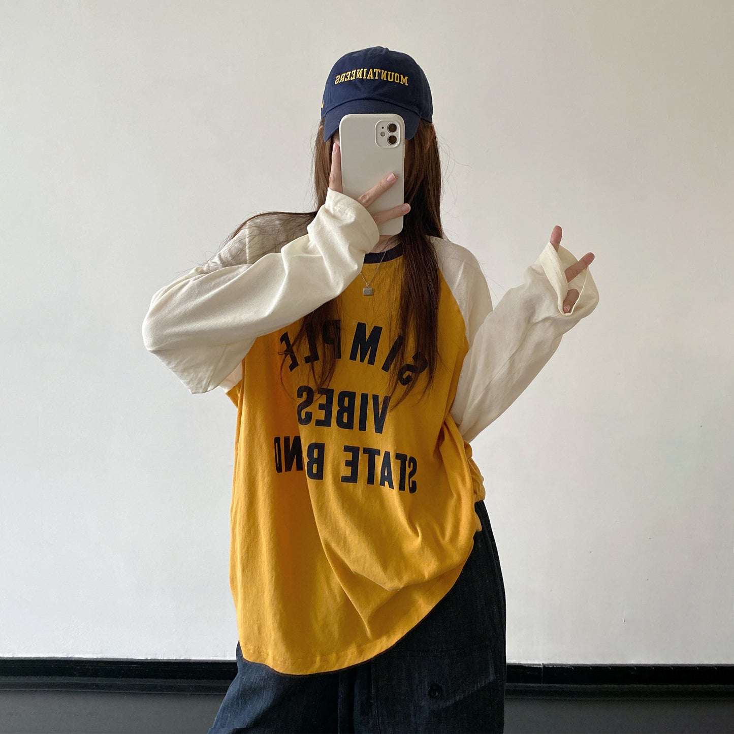 【トップス】アメリカンレトロ ロゴプリントロンT レディース メンズ ビッグシルエット 配色デザイン Ｔシャツ【FCシリーズ】
