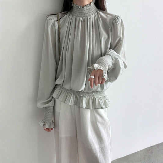 【トップス】プリーツ クラシカル ペタルスリーブ バルーンスリーブ シャツ 【JZシリーズ】