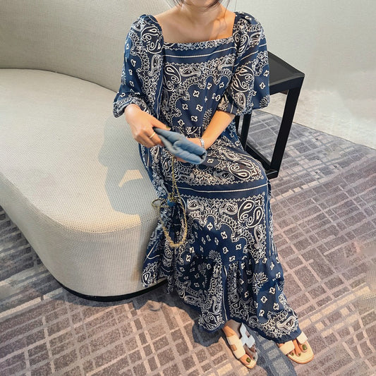 【ワンピース】 ヴィンテージ調 夏 フレンチ風 ミモレ丈 ゆったり 半袖ワンピース 休暇スタイル 上品な雰囲気【SHシリーズ】