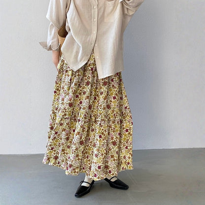 【ボトムス】小花柄 ハイウエスト Aライン スカート 【JZシリーズ】