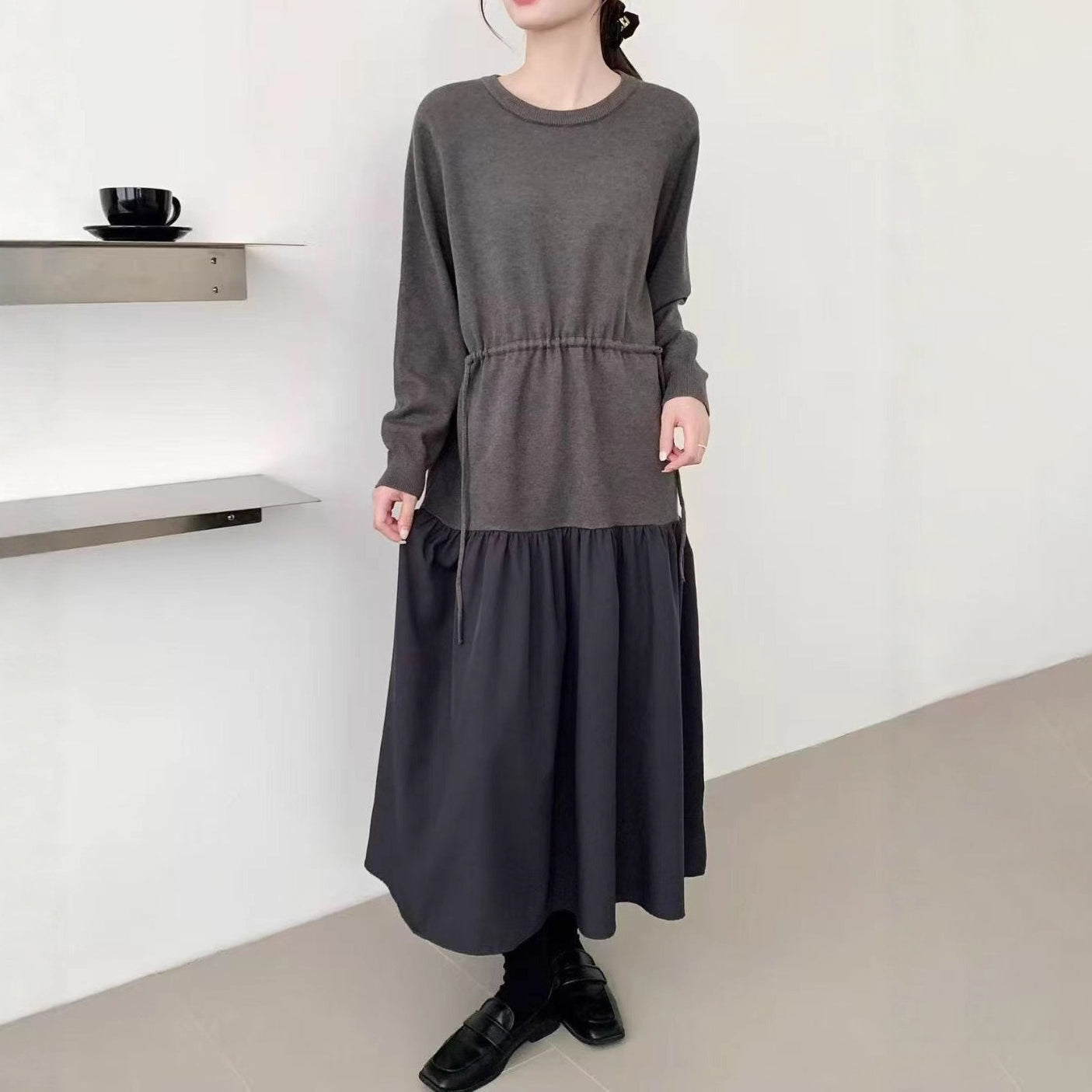 【ワンピース】春新作 韓国風 レイヤード風 着回し ニット 長袖ワンピース【JZシリーズ】