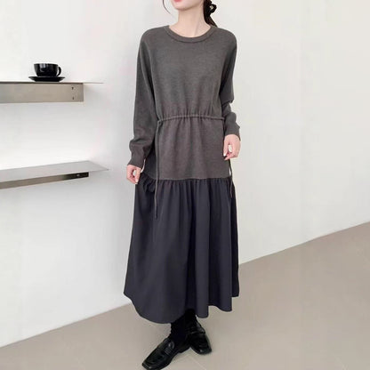 【ワンピース】春新作 韓国風 レイヤード風 着回し ニット 長袖ワンピース【JZシリーズ】