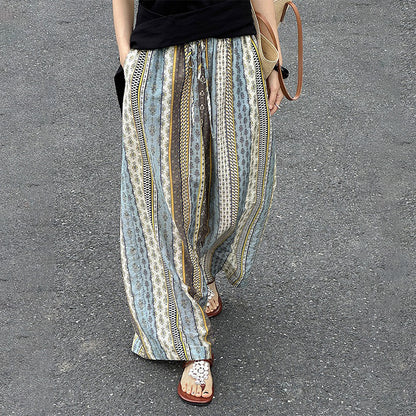 【ボトムス】リゾート風 カジュアルパンツ ハイウエスト ワイドシルエット 薄手 パンツ 美脚見え効果【SHシリーズ】