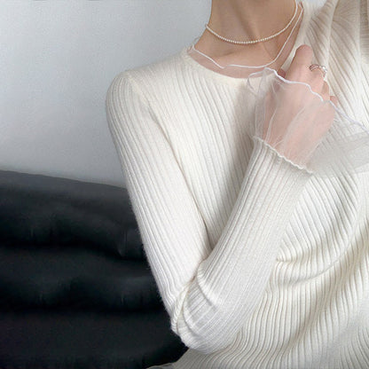 【60%OFF⭐️早い者勝ち】【トップス】甘め レース付き ニット レディース 春秋 デザイン インナー トップス【JZシリーズ】