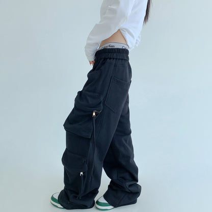 【ボトムス】トレンド感◎ ワークテイスト 多ポケットスウェットパンツ レディース 厚手デザイン【FCシリーズ】